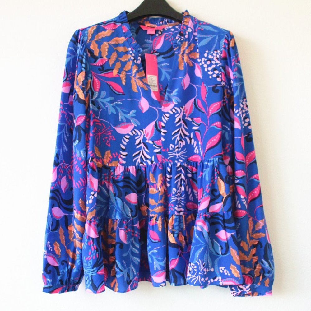 Lilly Pulitzer $198 Sarita Silk Top, Absolute Purrfection, Size 8, NWT